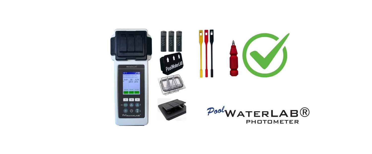 Modern PoolWaterLab photometer measuring water quality