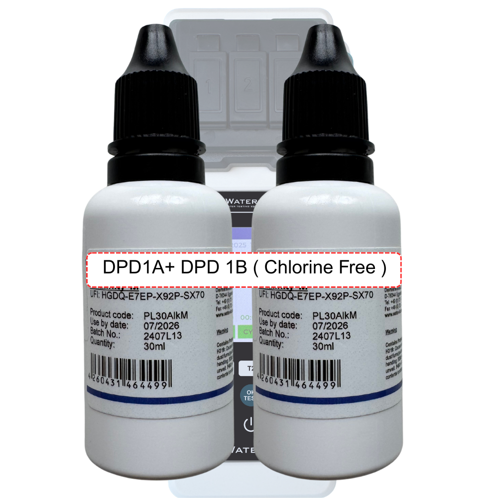 Free, total, and combined chlorine liquid reagents for PoolWaterLab digital pool water tester – accurate chlorine level testing solution
