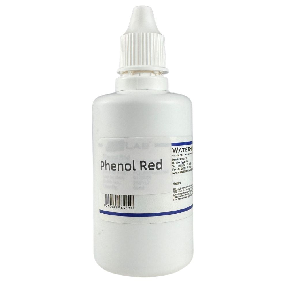 Phenol Red liquid reagent bottle for pH testing in pools and hot tubs.