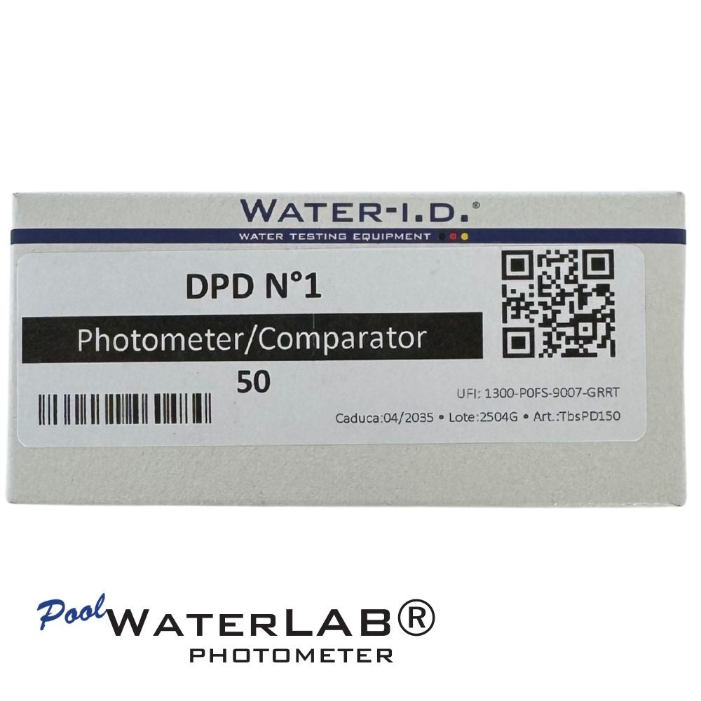 PoolWaterLAB Free Chlorine reagent tablets (50) for pool photometer testing, front of pack