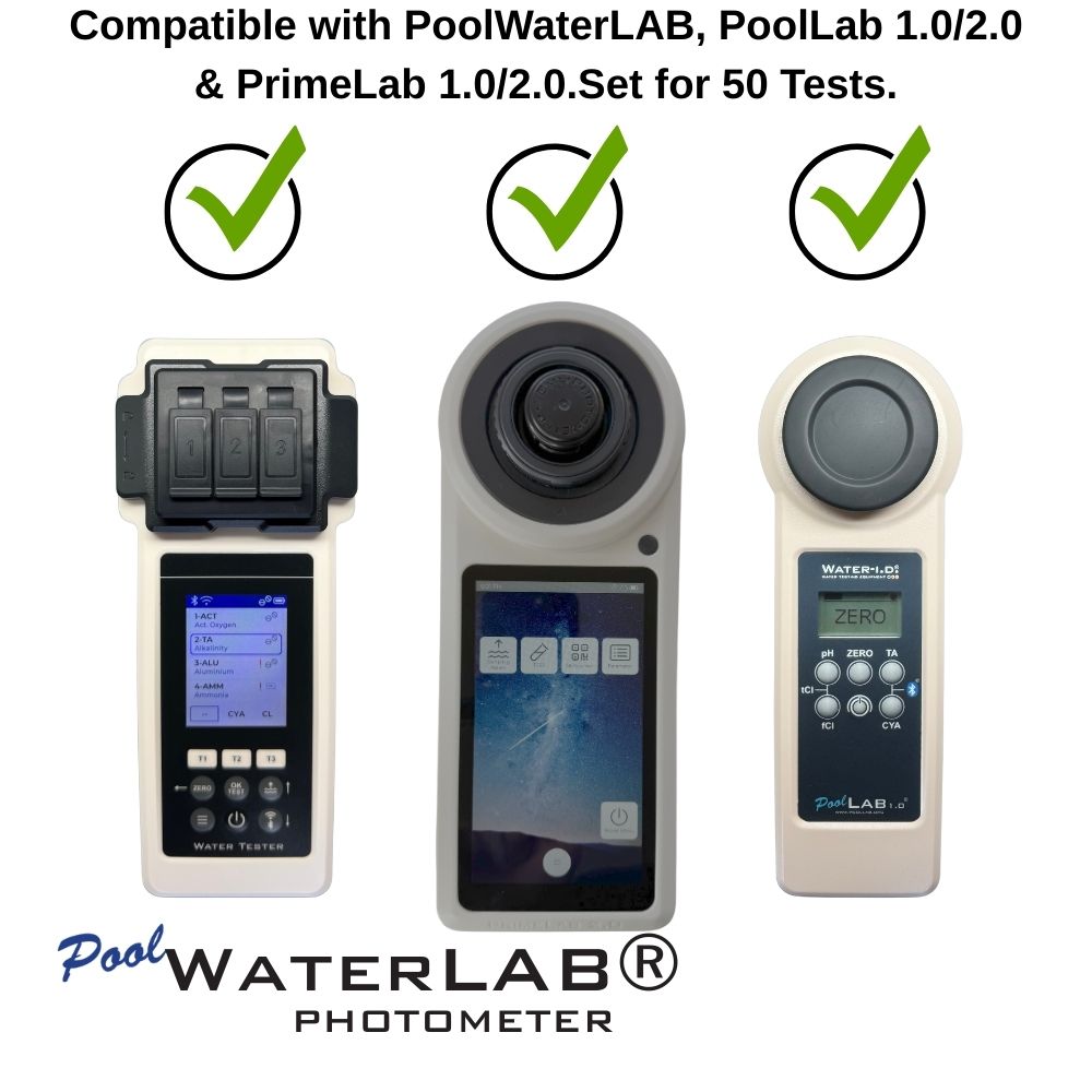 Close-up of Phenol Red pH reagent tablets for pool photometer testing