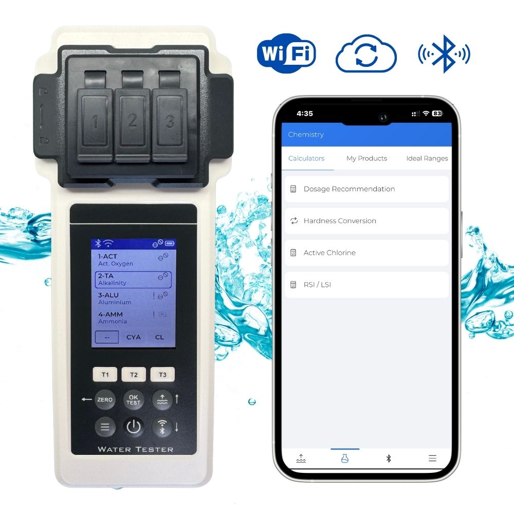 PoolWaterLAB photometer connected to mobile app for accurate pool water analysis