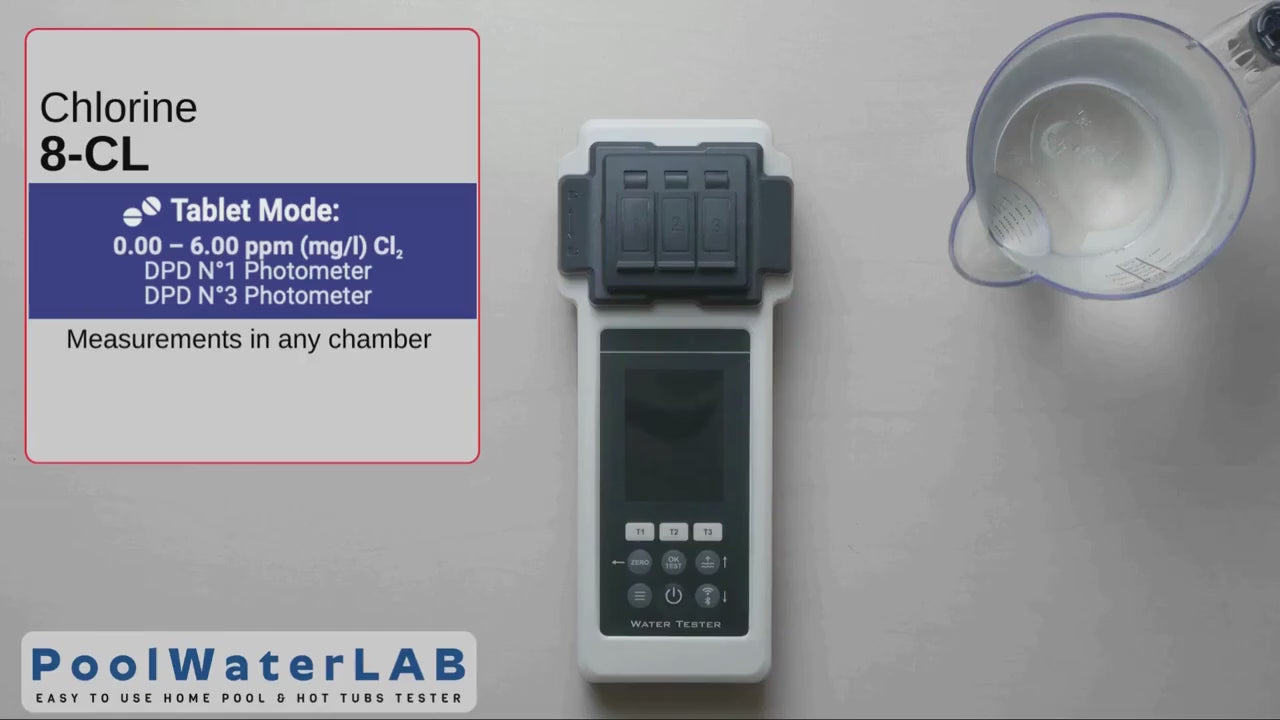 Video tutorial showing how to test Free Chlorine using a pool photometer and reagent tablets