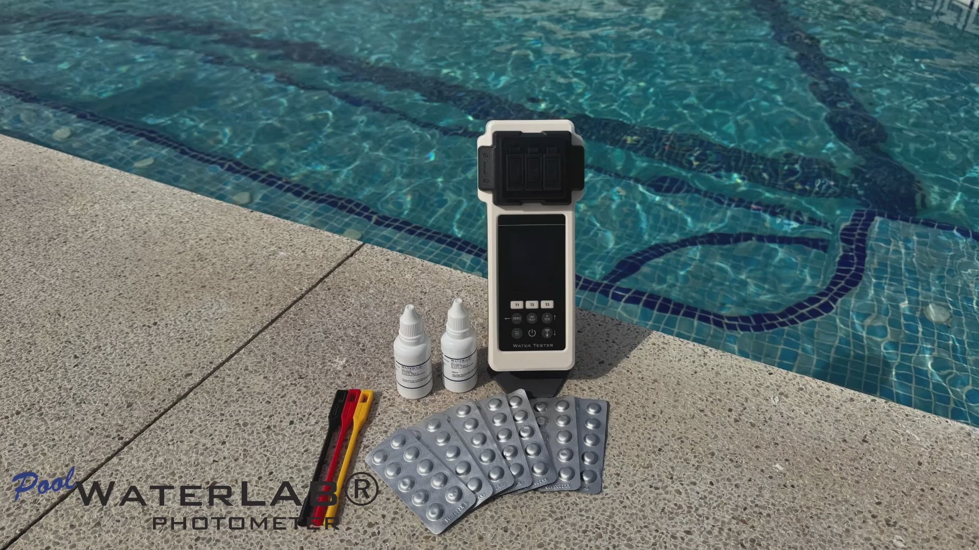 Load video: PoolWaterLab device demo showing smart pool water testing and monitoring for residential and commercial pools in the U.S.