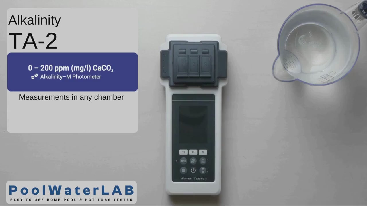 Video tutorial showing how to test Total Alkalinity using a pool photometer and reagent
tablets