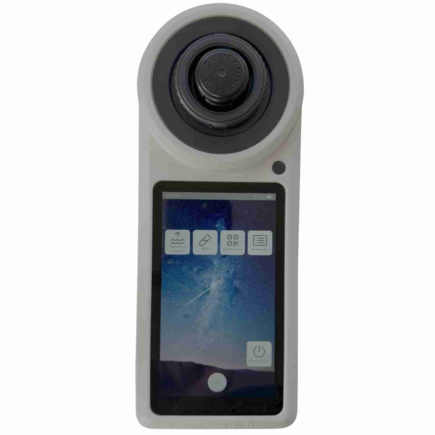 PrimeLAB digital photometer held in hand for pool and spa water testing