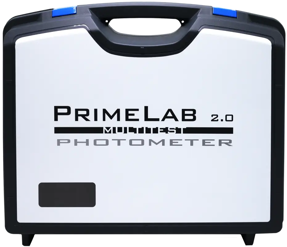 Portable carrying case for a PrimeLab 2.0 Multitest Photometer device.