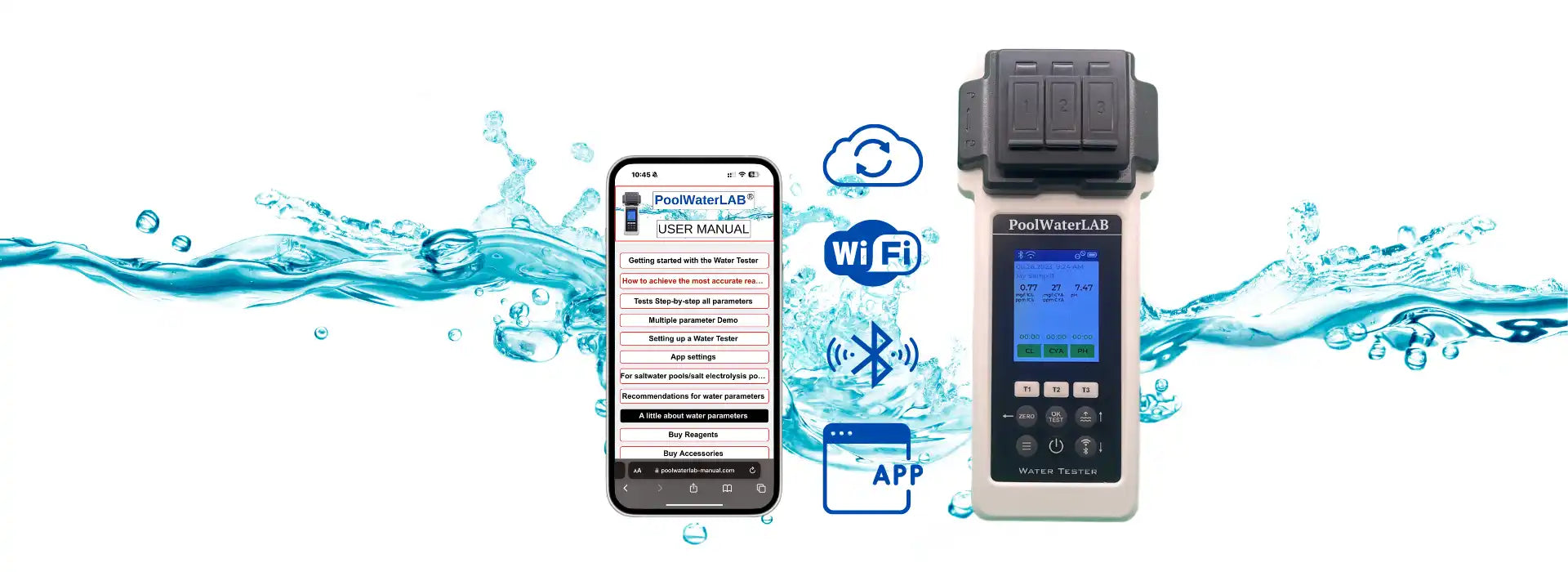 Water testing device with smartphone connectivity.