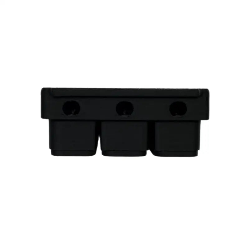 Black, three-port connector.